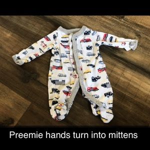 Preemie closed toe footy pj’s. Convertible mittens